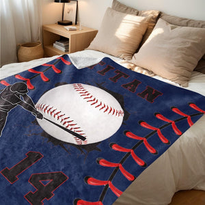 Custom Baseball Name Blanket-Personalized Sports Throw with Number-Team Gift for Player-Baseball Stripe Blanket Gift for Kid-Baseball Family