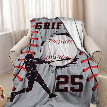 Custom Baseball Name Blanket-Personalized Sports Throw with Number-Team Gift for Player-Baseball Stripe Blanket Gift for Kid-Baseball Family