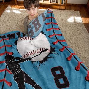 Custom Baseball Name Blanket-Personalized Sports Throw with Number-Team Gift for Player-Baseball Stripe Blanket Gift for Kid-Baseball Family