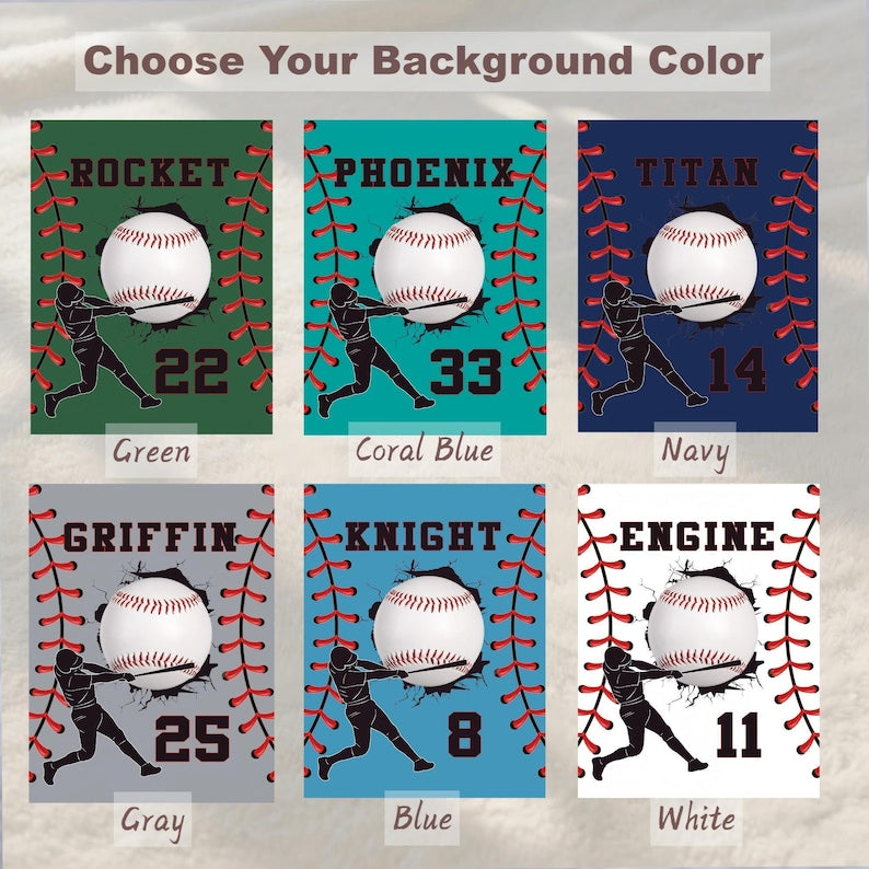 Custom Baseball Name Blanket-Personalized Sports Throw with Number-Team Gift for Player-Baseball Stripe Blanket Gift for Kid-Baseball Family
