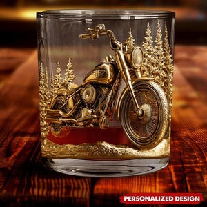 Personalized Biker Whiskey Glass, Gold Never Underestimate An Old Man With His Motorcycle Glass Cup, Custom Name Christmas Gift for Men
