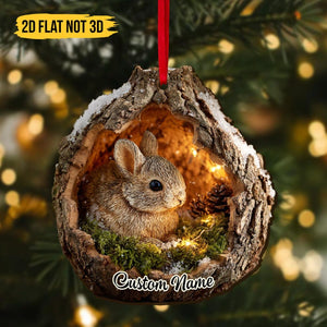 Woodland Bunny LED Ornament, Rustic Acorn Terrarium Christmas Decoration, Cute Forest Rabbit Animal Lover Gift