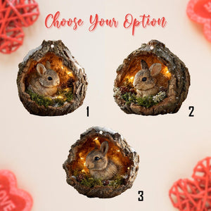 Woodland Bunny LED Ornament, Rustic Acorn Terrarium Christmas Decoration, Cute Forest Rabbit Animal Lover Gift