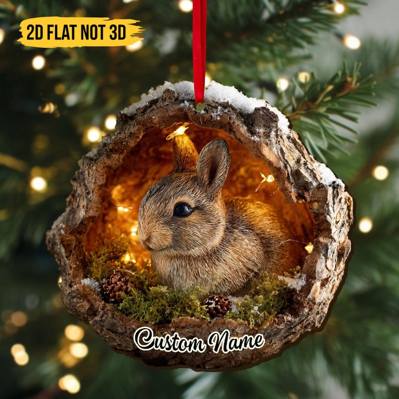 Woodland Bunny LED Ornament, Rustic Acorn Terrarium Christmas Decoration, Cute Forest Rabbit Animal Lover Gift