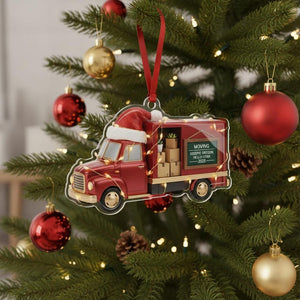 Personalized Moving Truck Ornament: Custom Names and Year Design