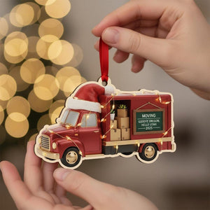 Personalized Moving Truck Ornament: Custom Names and Year Design