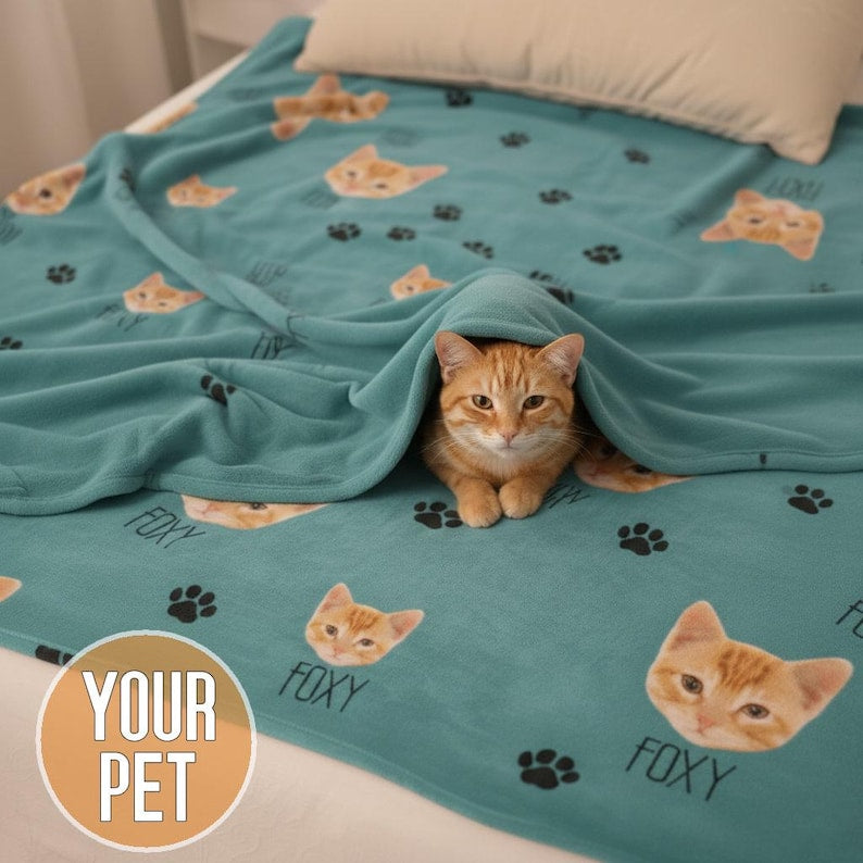 Personalized Cat Blanket, Cat Lover Gift, Custom Photo Blanket, Pet Photo Blanket, Photo Blanket Customized, Cat Dad Gift, Cat Mom Gift