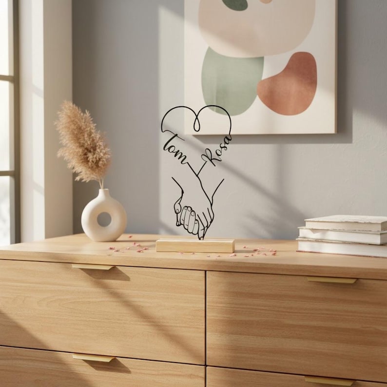 Personalized Wedding & Anniversary Gift | Line Art Decor | 3D Printed Hands Standee | Unique Couple Gift with Names