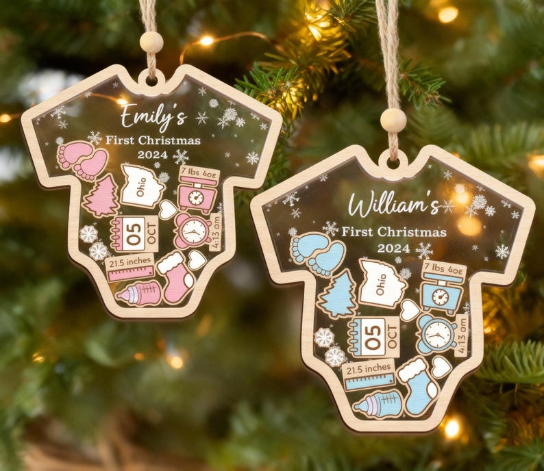 Baby s First Christmas Ornament 2025 Personalized Shaker Ornament with Name, Birth Stats Newborn Keepsake Gift for Boy or Girl
