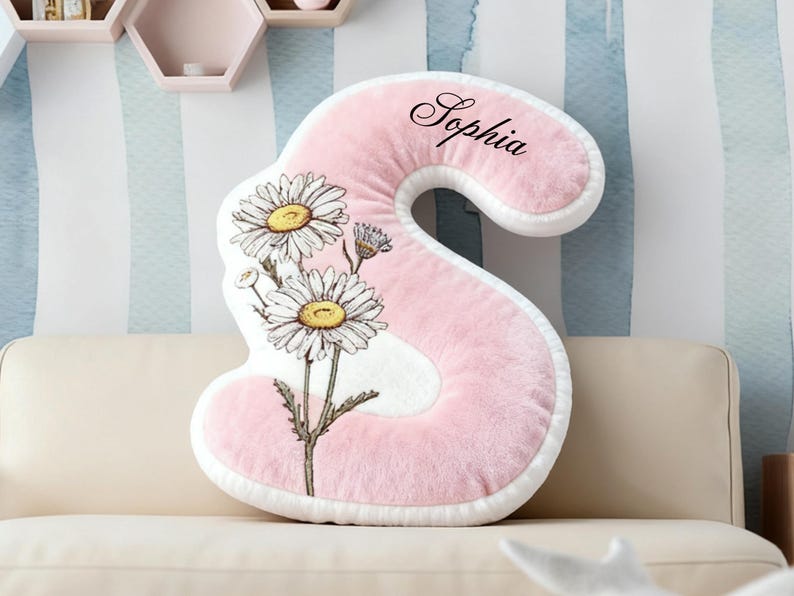 Personalized Birth Flower Letter Pillow,Initial Birth Flower Pillow,Floral Pillow,Birthday Gift for Her,Gift For Mom/Bridesmaid,Wedding Gift