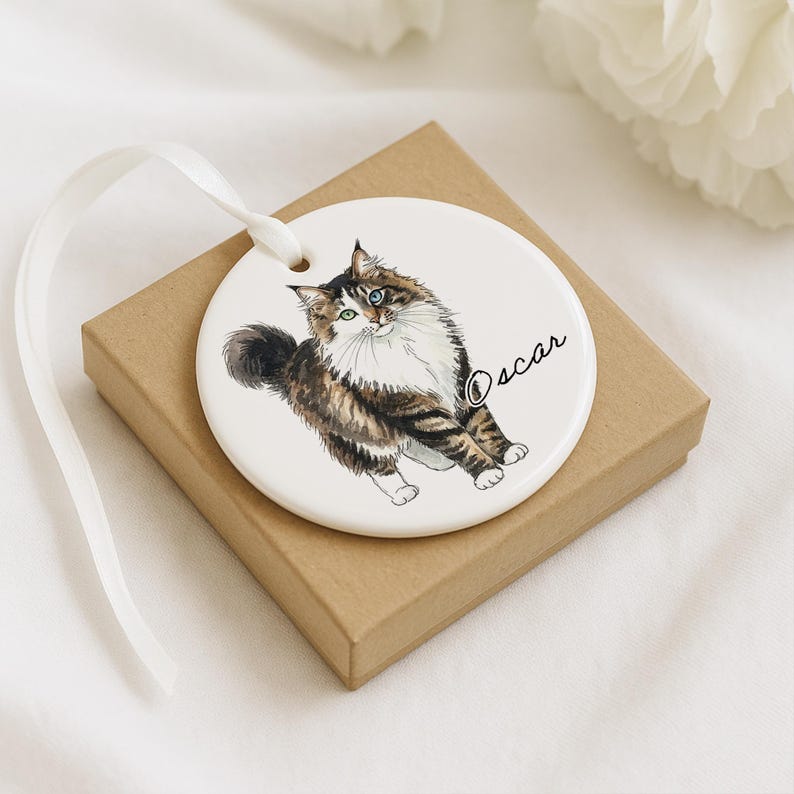 Personalized Multiple Cats Picture Christmas Ornament, Custom Cat Ornament 2025 Using Pet's Photo + Name, Cat Memorial Ornament