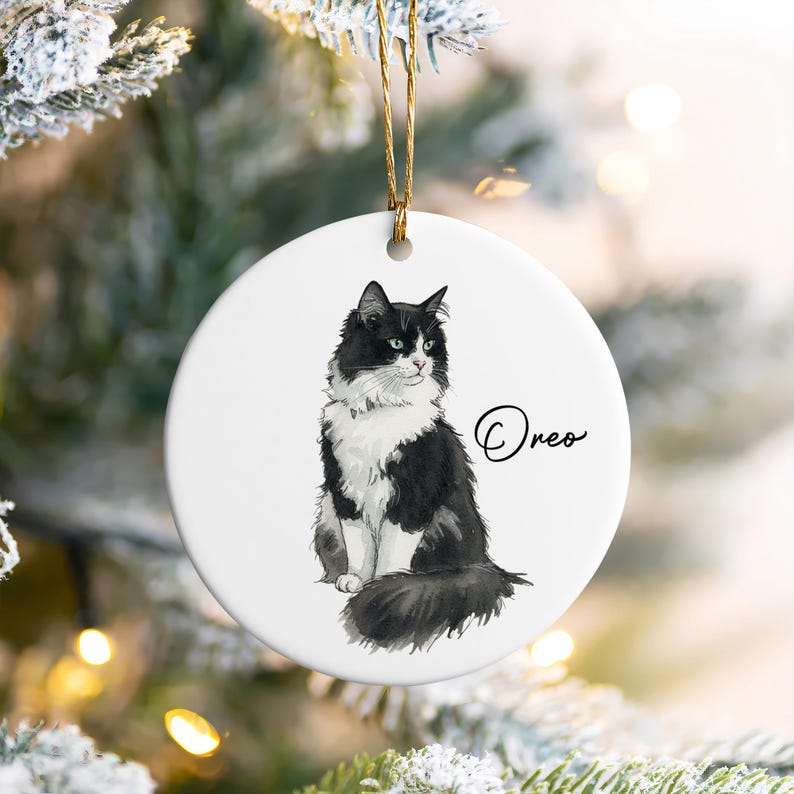 Personalized Multiple Cats Picture Christmas Ornament, Custom Cat Ornament 2025 Using Pet's Photo + Name, Cat Memorial Ornament