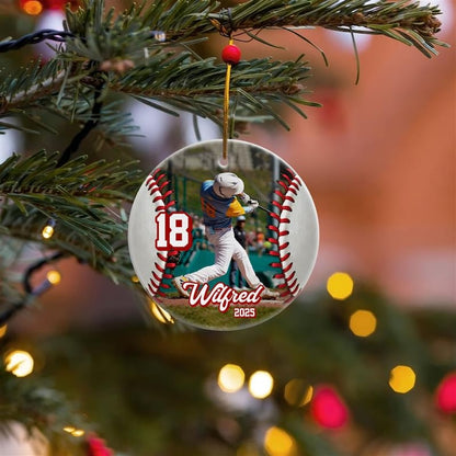 Custom Baseball Ceramic Ornament, Personalized Sports Photo Ornament, Baseball Player Christmas Decor, Team Gift Keepsake, Holiday Ornament