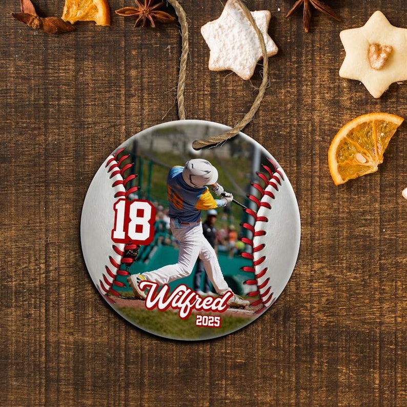 Custom Baseball Ceramic Ornament, Personalized Sports Photo Ornament, Baseball Player Christmas Decor, Team Gift Keepsake, Holiday Ornament