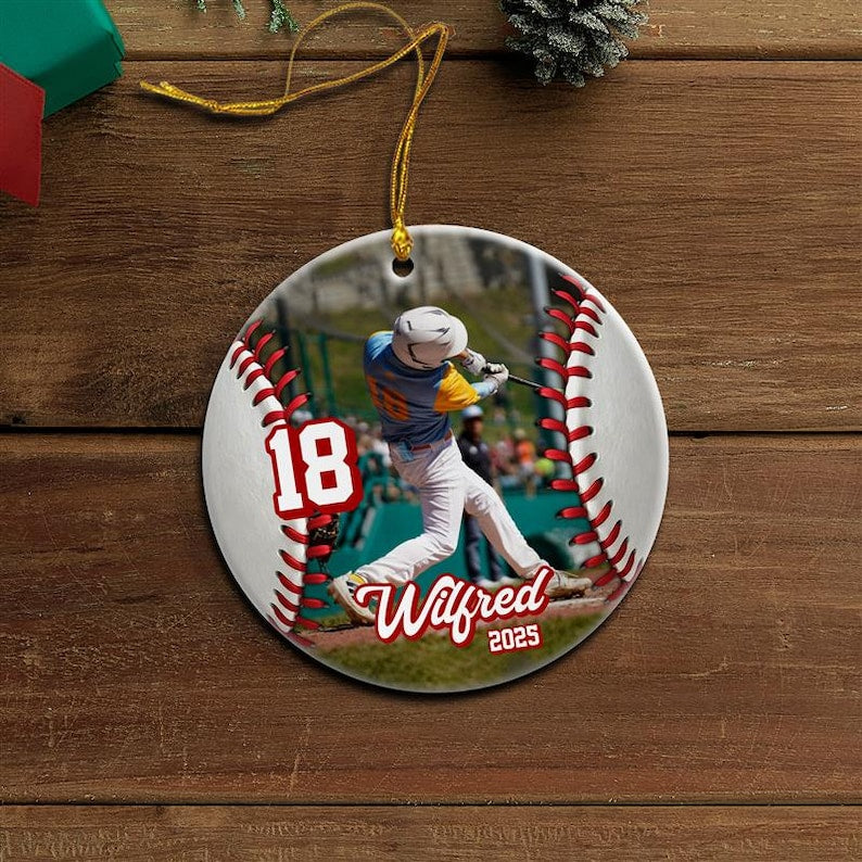 Custom Baseball Ceramic Ornament, Personalized Sports Photo Ornament, Baseball Player Christmas Decor, Team Gift Keepsake, Holiday Ornament
