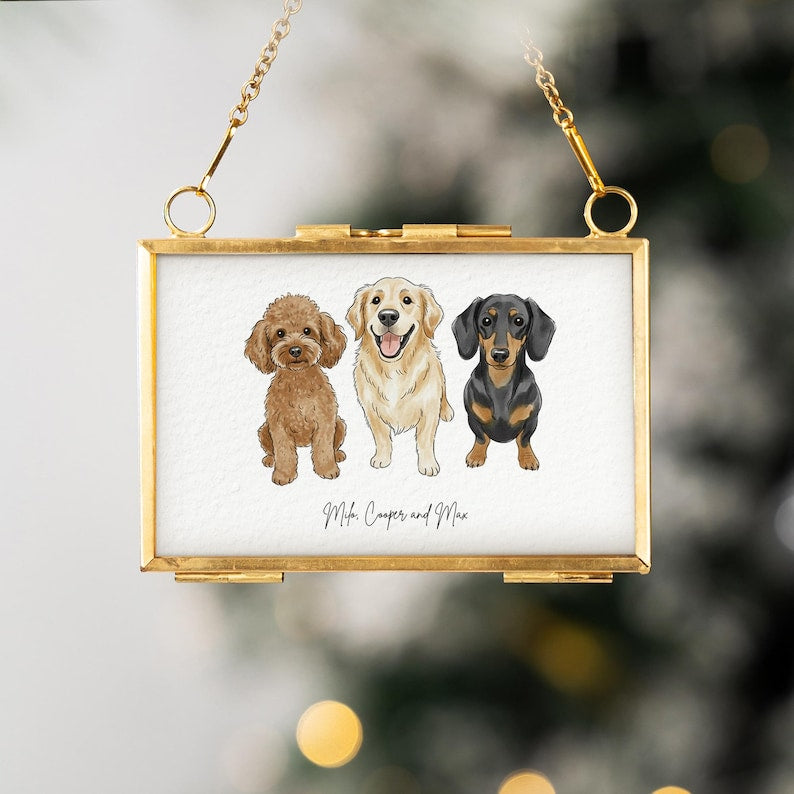 Custom Pet Portrait Frame Ornament, Unique Christmas Gifts with Watercolor Dog From Photo