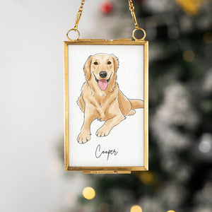 Custom Pet Portrait Frame Ornament, Unique Christmas Gifts with Watercolor Dog From Photo