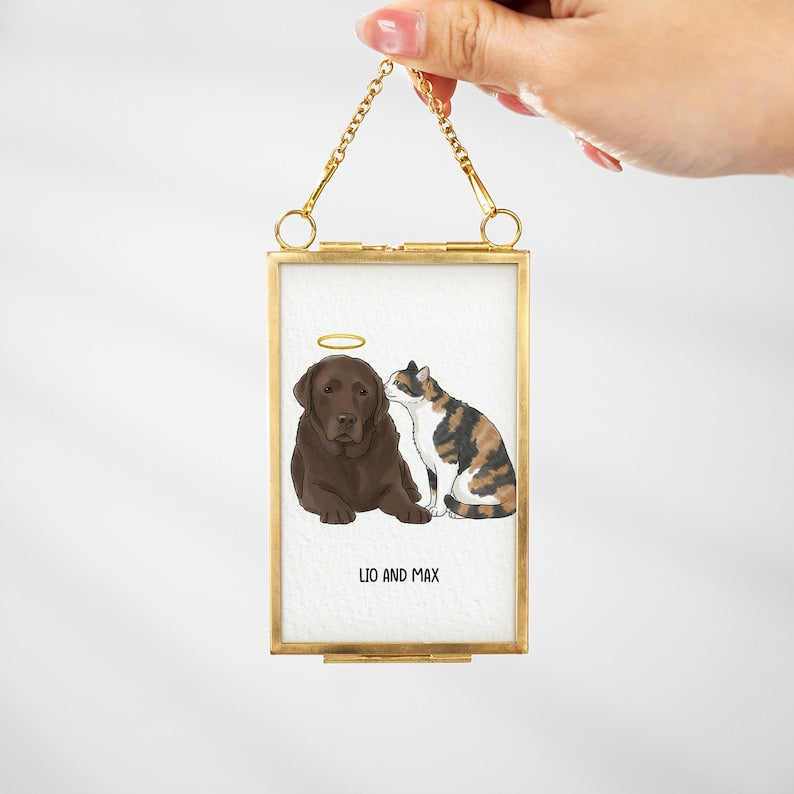 Custom Pet Portrait Frame Ornament, Unique Christmas Gifts with Watercolor Dog From Photo