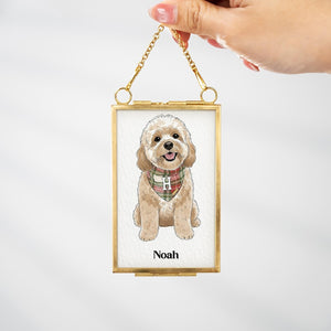 Custom Pet Portrait Frame Ornament, Unique Christmas Gifts with Watercolor Dog From Photo