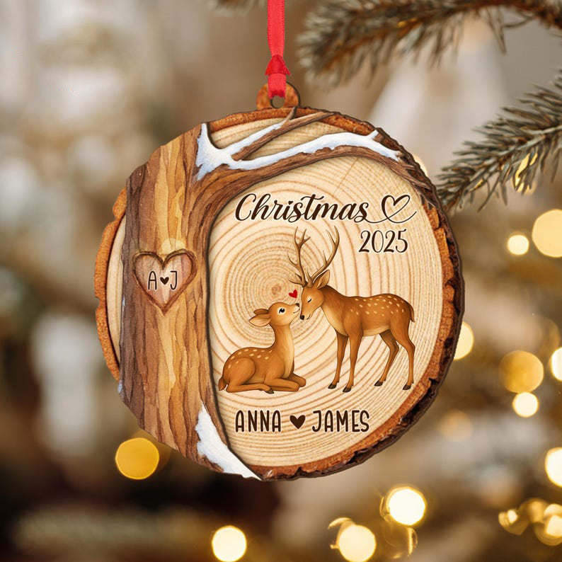 Custom Deer Couples Christmas Wood Ornament, First Christmas Together Xmas Decor, Couple Christmas Ornament, Engaged Gift, Couples Gift