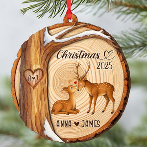 Custom Deer Couples Christmas Wood Ornament, First Christmas Together Xmas Decor, Couple Christmas Ornament, Engaged Gift, Couples Gift