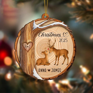 Custom Deer Couples Christmas Wood Ornament, First Christmas Together Xmas Decor, Couple Christmas Ornament, Engaged Gift, Couples Gift