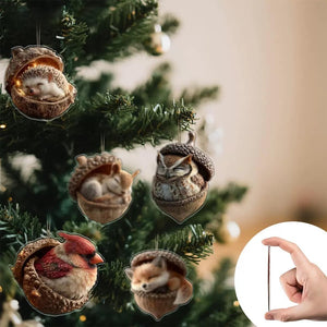 Forests Animal Acorn Ornaments, Forests Christmas Ornaments, 2D Acrylic Animal Christmas Tree Pendant for Bag Backpack Keychain