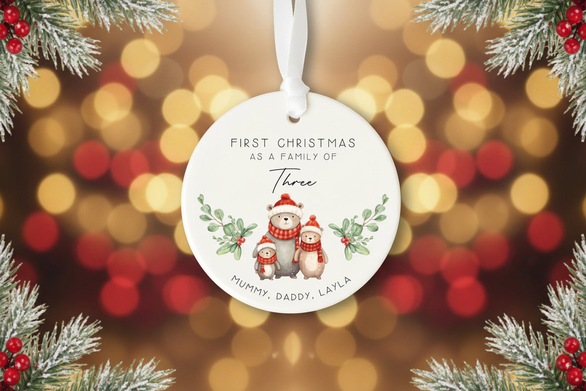 Family Christmas Ornament Personalised first Christmas as a family of three 2026