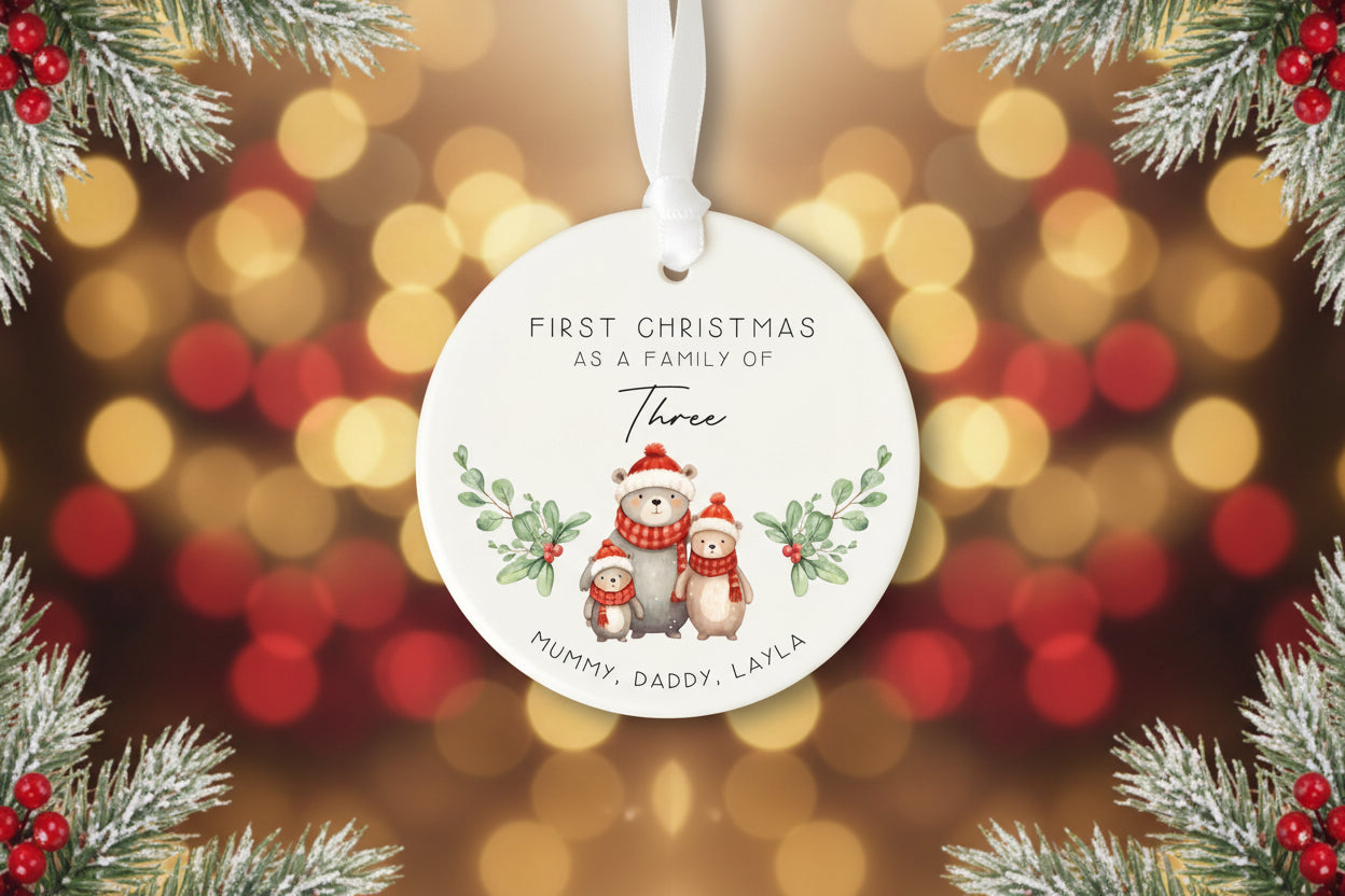 Family Christmas Ornament Personalised first Christmas as a family of three 2026