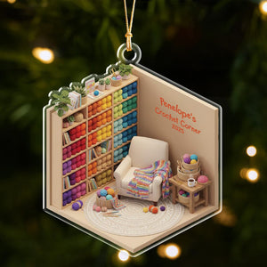 Cozy Yarn Room Miniature, Crochet & Knitting Gift for Her, Custom Craft Room Ornament, Knitter And Yarn Crafter Gift, Grandma And Mom Gift