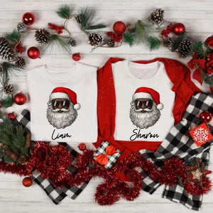 Black Santa Claus Sun Glasses Family Shirts 2025 Christmas Pajamas, African American Santa Claus, Brown Santa Face Family Matching Shirts
