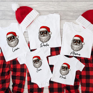 Black Santa Claus Sun Glasses Family Shirts 2025 Christmas Pajamas, African American Santa Claus, Brown Santa Face Family Matching Shirts
