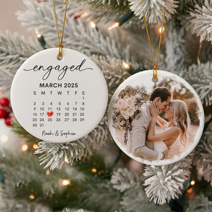 Custom Engagement Christmas Ornament, Personalized Wedding Engaged Calendar Ornament With Photo, Christmas Ornament For Newly Couple