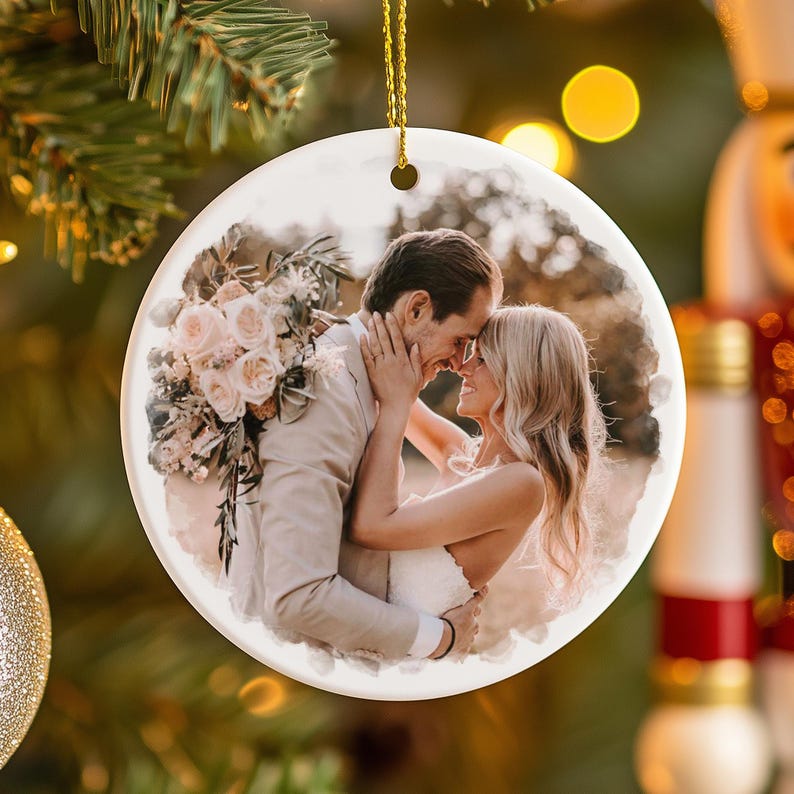 Custom Engagement Christmas Ornament, Personalized Wedding Engaged Calendar Ornament With Photo, Christmas Ornament For Newly Couple