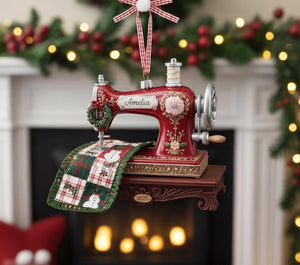 Personalized Sewing Machine Acrylic Ornament, Custom Quilter Christmas Tree Ornament, Quilting Studio Flat 2D Ornament Tree Decor, Xmas Gift