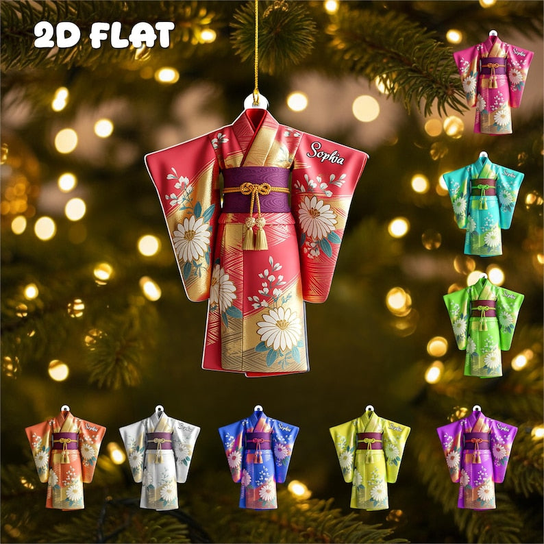 Personalized 2D FLAT Kimono Ornament, Japan Culture Christmas Decor, Japan Travel Keepsake Ornament, Japan Lovers Gift