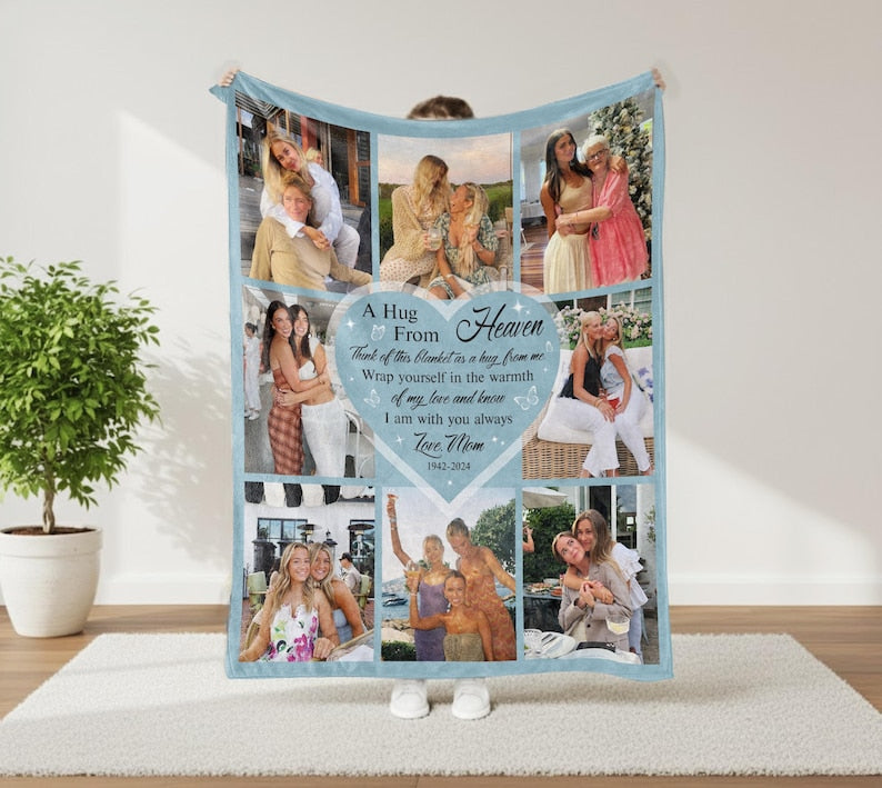 Personalized Photo Memorial Blanket, A Hug From Heaven Gift, Memory Blanket With Pictures, Remembrance Blanket, In Loving Memory Blanket