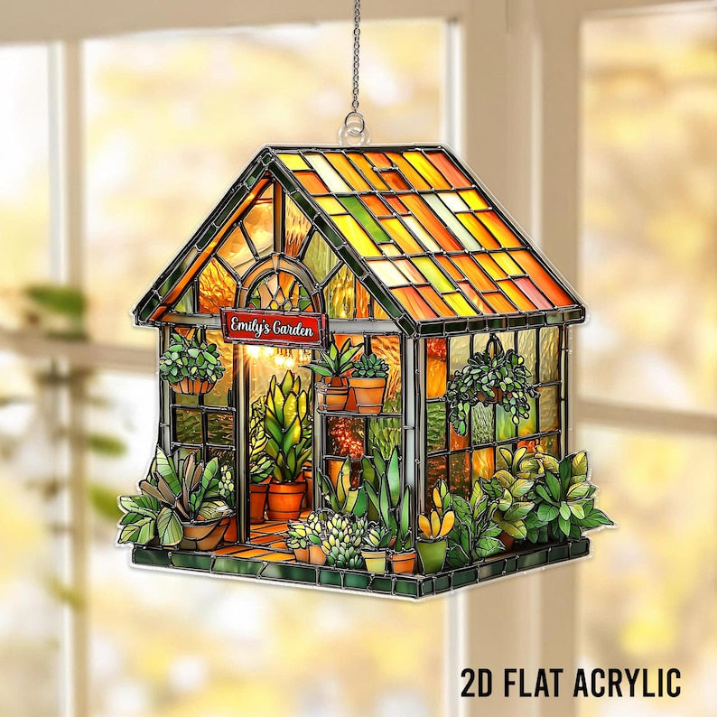 Personalized Greenhouse Acrylic Suncatcher, Plant Ornament, Botanical Garden Decor,Plant Lovers Gift,Plant Garden Window Decor,Gift For Mom