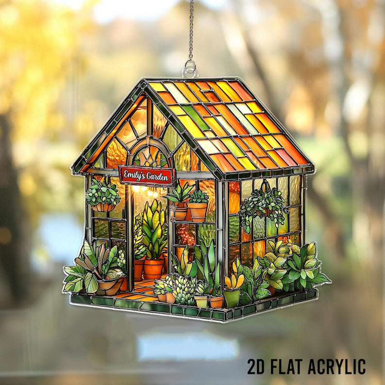 Personalized Greenhouse Acrylic Suncatcher, Plant Ornament, Botanical Garden Decor,Plant Lovers Gift,Plant Garden Window Decor,Gift For Mom