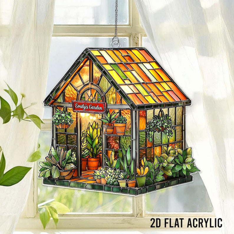 Personalized Greenhouse Acrylic Suncatcher, Plant Ornament, Botanical Garden Decor,Plant Lovers Gift,Plant Garden Window Decor,Gift For Mom