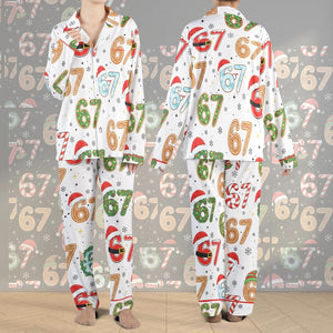 Six Seven Meme Christmas Contrast Pajamas Set For Women And Kids, Funny Christmas PJs, Viral Number Print Sleepwear,Matching Xmas Loungewear