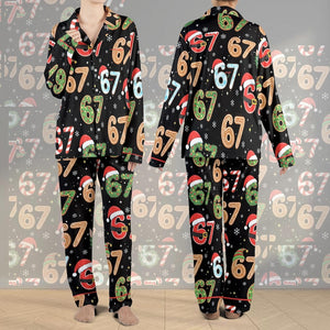 Six Seven Meme Christmas Contrast Pajamas Set For Women And Kids, Funny Christmas PJs, Viral Number Print Sleepwear,Matching Xmas Loungewear