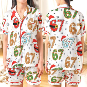 Six Seven Meme Christmas Contrast Pajamas Set For Women And Kids, Funny Christmas PJs, Viral Number Print Sleepwear,Matching Xmas Loungewear