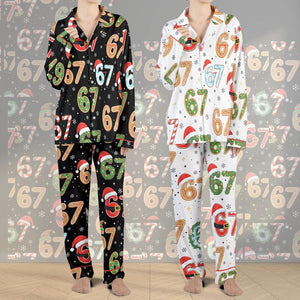 Six Seven Meme Christmas Contrast Pajamas Set For Women And Kids, Funny Christmas PJs, Viral Number Print Sleepwear,Matching Xmas Loungewear