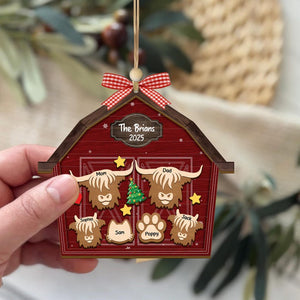 Highland Cow Family Christmas Tree Ornaments, Personalized Highland Cow Barn House Ornament 2025, Holiday Keepsake, Gift For Farmer