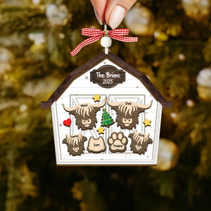 Highland Cow Family Christmas Tree Ornaments, Personalized Highland Cow Barn House Ornament 2025, Holiday Keepsake, Gift For Farmer