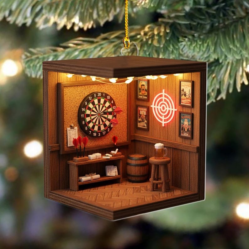 Dart Room Christmas Ornament, Dart Game Room Tree Hanging Decor, Game Room Christmas Gift for Pub and Darts Lovers, Game Room Keepsake Gift