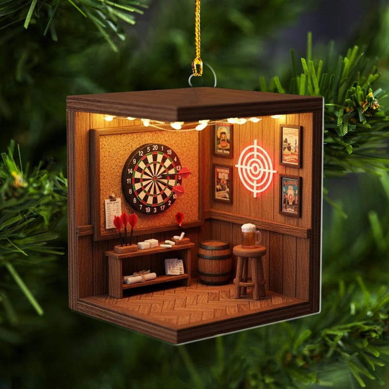 Dart Room Christmas Ornament, Dart Game Room Tree Hanging Decor, Game Room Christmas Gift for Pub and Darts Lovers, Game Room Keepsake Gift