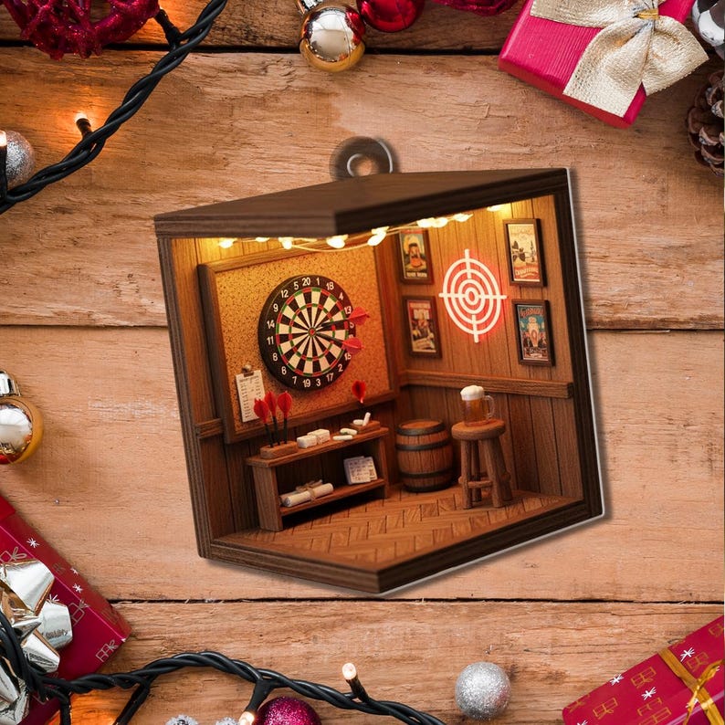 Dart Room Christmas Ornament, Dart Game Room Tree Hanging Decor, Game Room Christmas Gift for Pub and Darts Lovers, Game Room Keepsake Gift