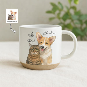 Personalized Watercolor Photo Pet Pottery Mug, Pet Portrait Coffee Cup Gift For Cat Dog Lovers, Custom Dog Remembrance Gifts, Cat Mugs